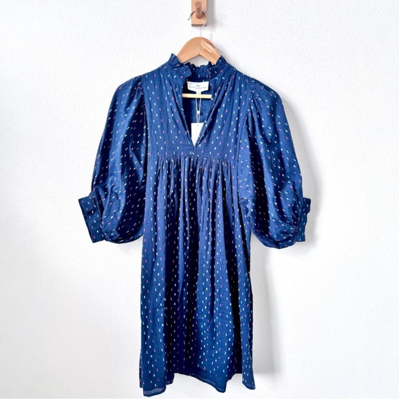 Never A Wallflower Navy Swiss Dot High Neck Dress small NWT - Picture 2 of 7